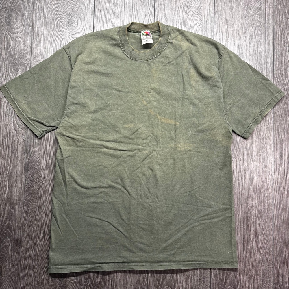 Vintage Fruit of the Loom Lofteez T Shirt Mens Large Blank Green Distressed USA